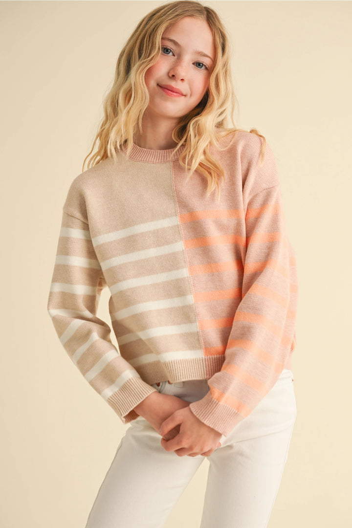 Crew Neck L/S Colorblock Pullover Sweatershirt